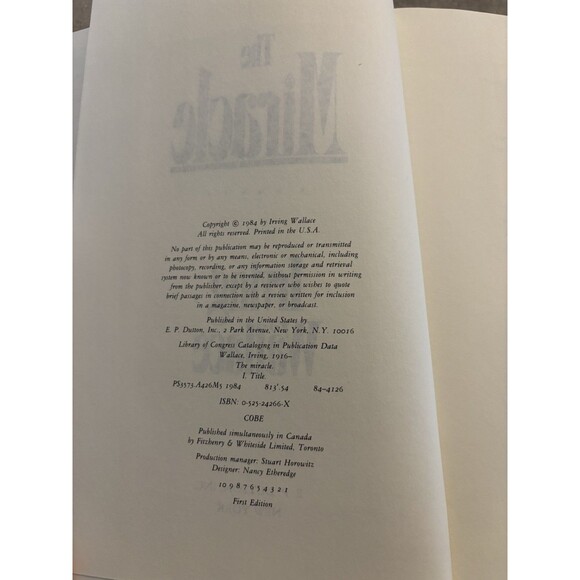 Irving Wallace - The Miracle - 1st Edition 1st Printing - Hardcover 1984 VTG - Picture 6 of 6